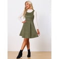 thumbnail image 3 of DARING DIVA Round Neck Sleeveless A-Line Pleated Faux Suede Overall Dress M Army Green, 3 of 6