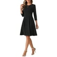 thumbnail image 4 of INSPIRE CHIC Crew Neck Dress for Women's 3/4 Sleeve Pleated A-Line Casual Elegant Dresses XS Black, 4 of 6