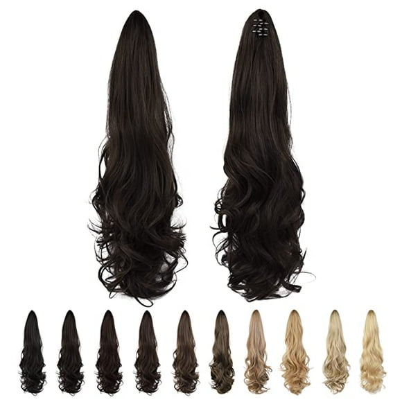 24 Ponytail Extension Claw Long Curly Wavy Pony Tail Natural Soft Clip in Hair Extension Synthetic Hairpiece for Women - Black Brown
