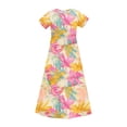 thumbnail image 3 of BFHHYA Girls Short Sleeve Maxi Dress Teens Fashion Print Loose Flowy Dress Summer Beach Boho Tshirt with Pockets Size 4-14 Y, 3 of 8