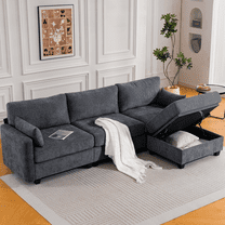 109" Modular Sectional Sofa Sleeper Bed with Storage Ottoman, Oversized Deep Seat Cloud Couch with Movable Ottomans, Convertible 4-Seat L-Shaped Sofa for Living Room or Apartment (High Legs 3.15")