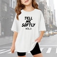 thumbnail image 2 of Tfken Girls Tees For Summer Crew Neck Letter Print Short Sleeve Tops Daily Wear Trendy Kids Comfortable Shirts White Size 3-4 Years, 2 of 4