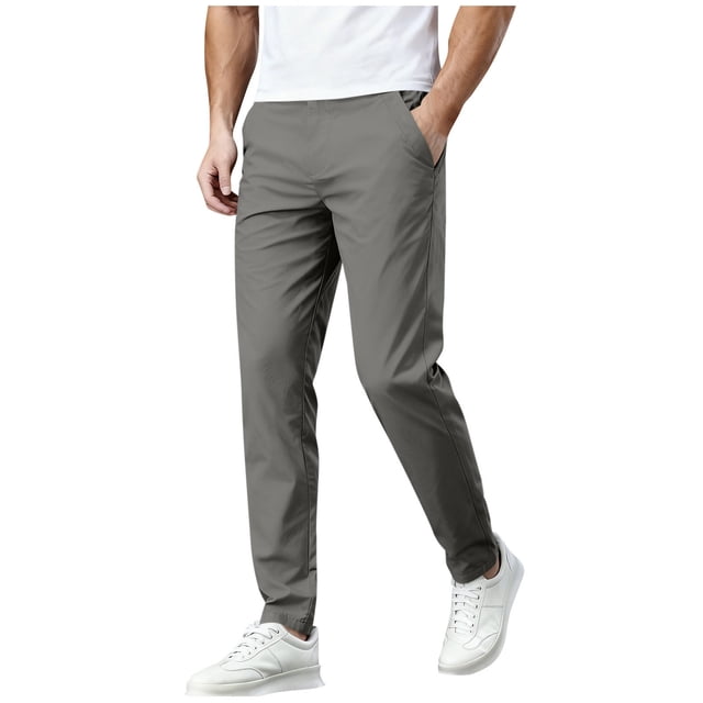 Amzcrzy Pantalones Clásicos Hombre Color Liso Cintura Elástica Cómodos Transpirables Elásticos Moda Informal Senderismo Pescar Correr Ejercicio Bolsillos Tallas S-3XL Gris
