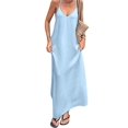 thumbnail image 2 of Women's Sleeveless Pockets Maxi Strappy Neck Flowy Loose Long Sundress Dress for Casual Beach Light Blue M, 2 of 7