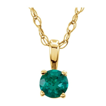 JewelryWeb - 14k Yellow Gold Simulated Emerald 3mm Polished Youth ...