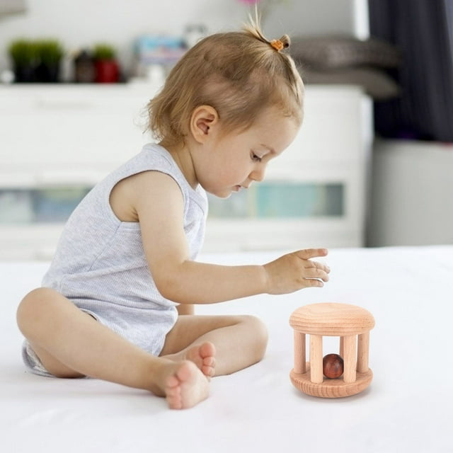 Wooden Roller Rattle Toy for Early Sensory Motor Skill Development and Montessori Learning