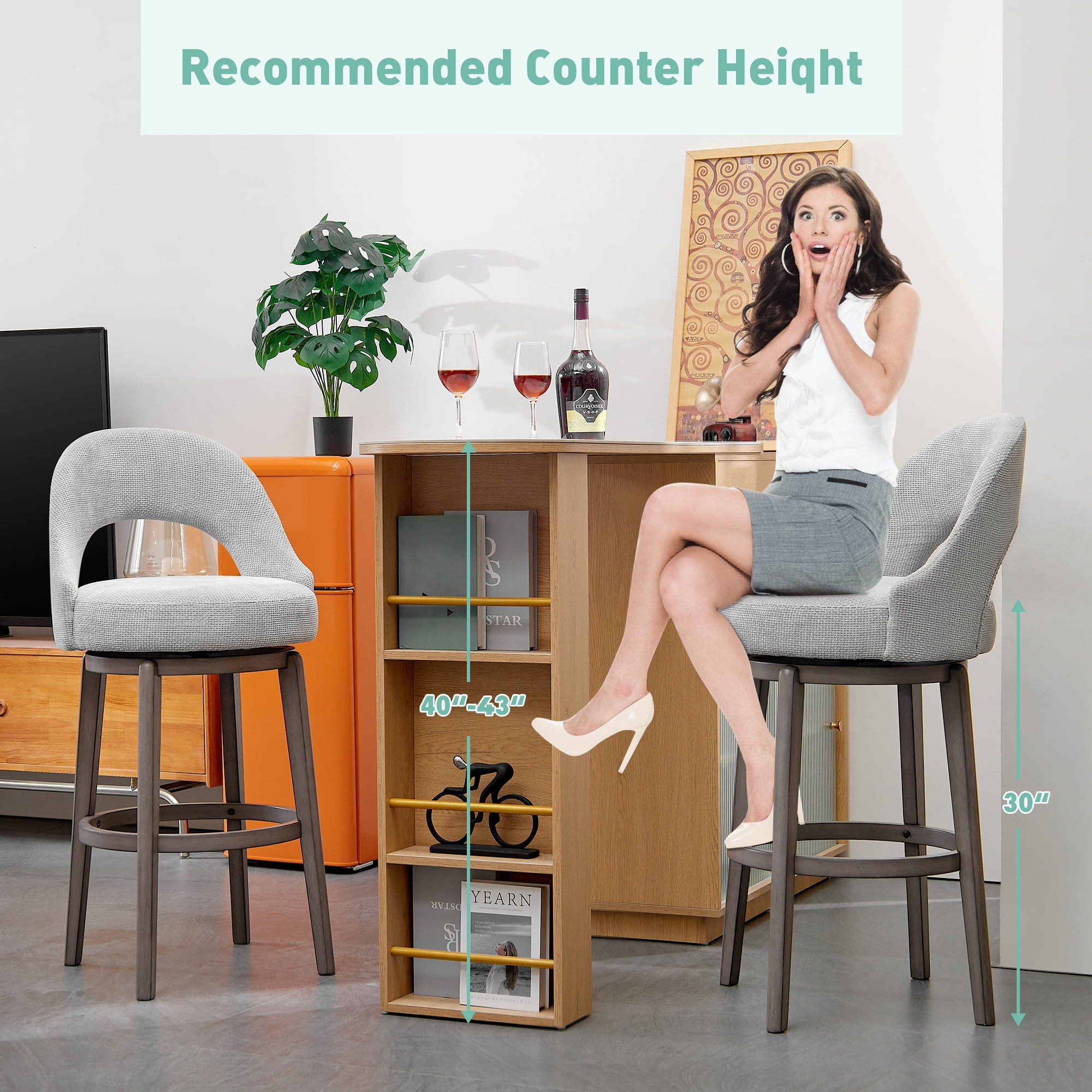 TrumanPick 30" Swivel Bar Stool??Set of 4 Upholstered Counter-Height Barstools U Shape Pub Chair Stools for Kitchen Island room