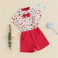 thumbnail image 4 of LNMQLPDBS Toddler Boy Patriotic Outfit 4th of July Star Stripe Print Button Up Bow Gentleman Tie Shirt+Shorts Set Red White and Blue and Baseball Printed Summer Baby Clothes B 3-4 Years, 4 of 9