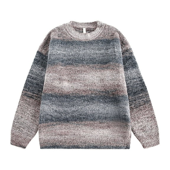 Men's Winter Knit Sweater Coat Casual Loose Fit Crew Neck Pullover Soft Warm Striped Design Comfortable Stylish Outwear