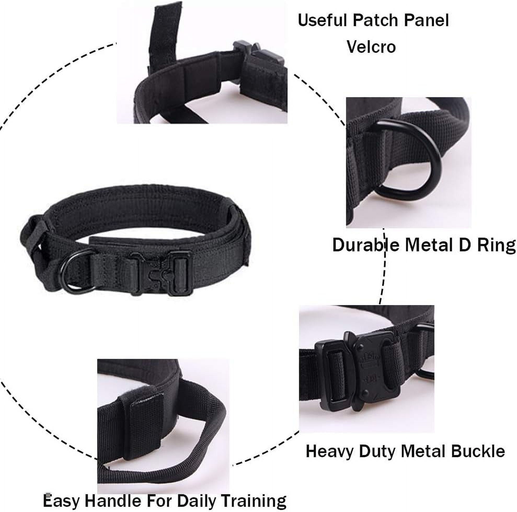Tactical Dog Collar Military Dog Collar Adjustable Nylon Dog Collar Heavy Duty Metal Buckle with Handle for Dog Training (Red,L)
