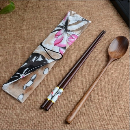 

amousa Japanese Vintage Wooden Chopsticks Spoon Tableware 2pcs Set New Gift