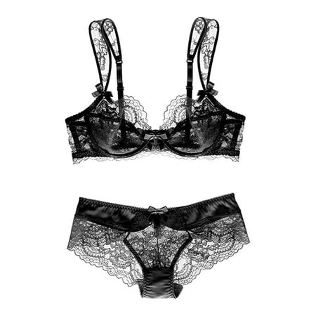 Varsbaby Unlined Underwire Lace Bra and Panty Set Sexy Bralette for Women