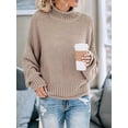 thumbnail image 4 of Suéter de Larga con Cuello Alto y Mangas Abullonadas para Mujer, de Color Liso, para Invierno y Otoño Caqui L, 4 of 7