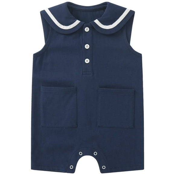 Traje de una sola pieza Pureborn para bebés y niños, náutico, sin mangas, de algodón