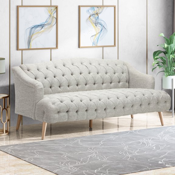 Noble House Kendrie Upholstered Fabric Sofa, Light Gray