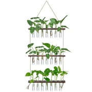 XXXFLOWER Wall Hanging Propagation Station with Wooden Stand 7 Glass Test Tubes 3 Tiered Planters Wall Terrarium, 36 x 15.7 inch
