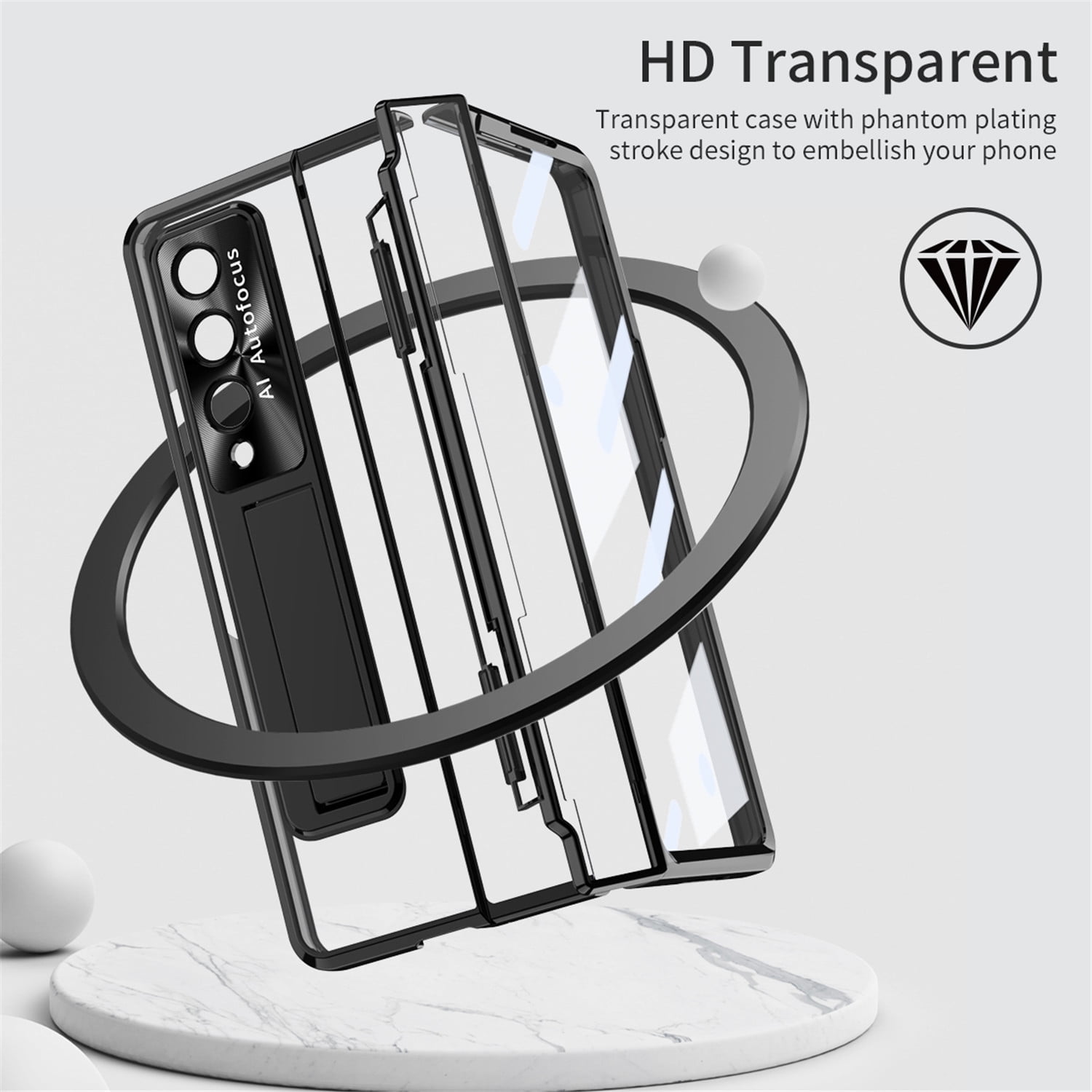 for Samsung Galaxy Z Fold 4 2022 Case, Luxury Plating Shockproof Drop Protection Phone Case for Samsung Galaxy Z Fold 4 5G 7.6 inch, Black