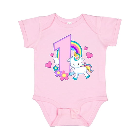 Inktastic I Am 1 Year Old with Unicorn and Hearts Girls Baby Bodysuit