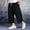 Black, variant on Bcfgryg Men's Linen Cotton Capri Pants Loose Fit Elastic Waist Wide Leg Baggy Pants Black L