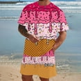 thumbnail image 5 of FAOWME Men's Summer 2 Piece Set Graphic Printed Short Sleeve Round Neck T Shirt And Shorts Comfortable Breathable Fashion Outfits For Casual Daily Wear,XXXXXL,Pink, 5 of 6