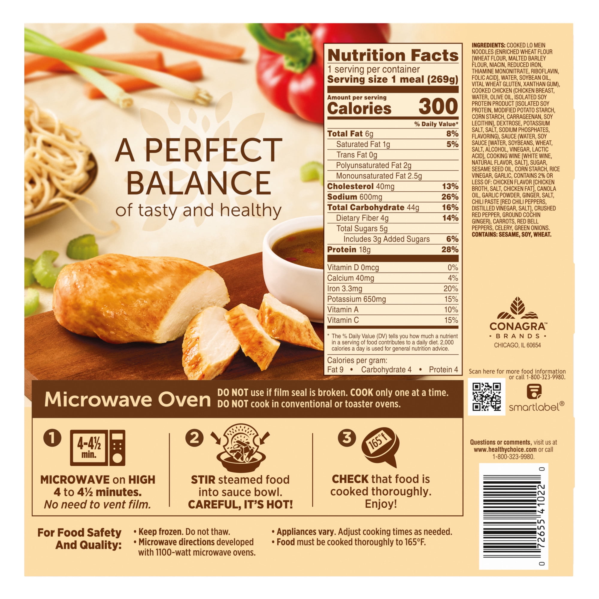 Healthy Choice Cafe Steamers Chicken Lo Mein, High Protein Frozen Meal, 9.5 oz. Bowl
