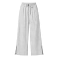 thumbnail image 4 of Gamviast Womens Striped Wide Leg Pants Elastic Waist Drawstring Side Slit Casual Palazzo Trousers with Pockets Lightweight Beach Pants for Vacation Lounge Summer Wear Gray XL, 4 of 7
