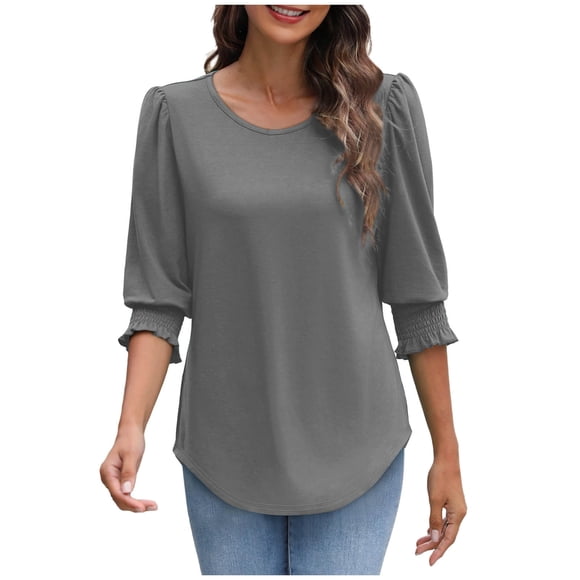 biudgviw Women's 3/4 Length Sleeve Tops Spring Summer Crew Neck Dressy Casual T Shirts Tunic Tee Blouses