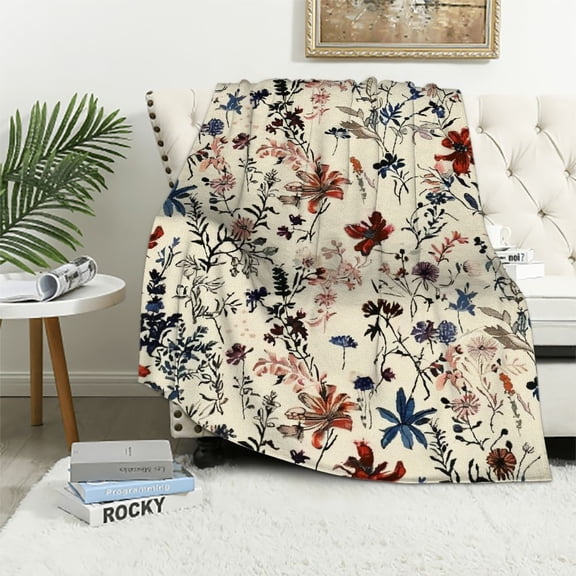 Pratyus Floral Pattern Flowers Throw Blanket for Couch Sofa Bed Home Decorative All Seasons Soft Plush Blanket 40x50in
