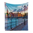 thumbnail image 1 of Cityscape Soft Flannel Fleece Blanket, Scandinavian Stockholm Old Town Sweden by Lake Gamla Stan View Autumn Day Scenery, Cozy Plush for Indoor and Outdoor Use, 60" x 80", Multicolor, by Ambesonne, 1 of 6