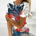 thumbnail image 4 of Camisas de Manga Corta para las Mujeres Impresión Cuello Redondo Suéter Encaje Camisa, Blusa de Verano Casual para las Mujeres, 4 of 5