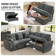 BedLuxury 83 Sectional Sleeper Sofa With Pull Out Bed, Storage Seat & USB Charging, L Shape Modern Couch for Living Room, Corduroy Gray