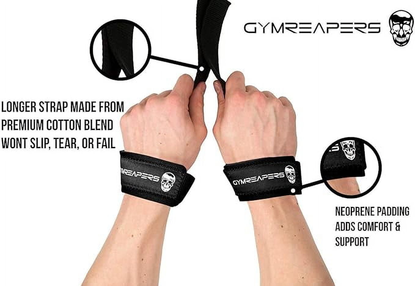 Gymreapers Lifting Wrist Straps for Weightlifting, Bodybuilding, Powerlifting, Strength Training, & Deadlifts - Padded Neoprene with 18 inch Cotton (Black)