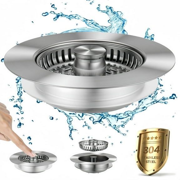 START MAKERS 3-in-1 Kitchen Sink Drain Strainer and Stopper, 304 Stainless Steel Pop-Up Sink Strainer Fits Standard 3.5 Inch Drains