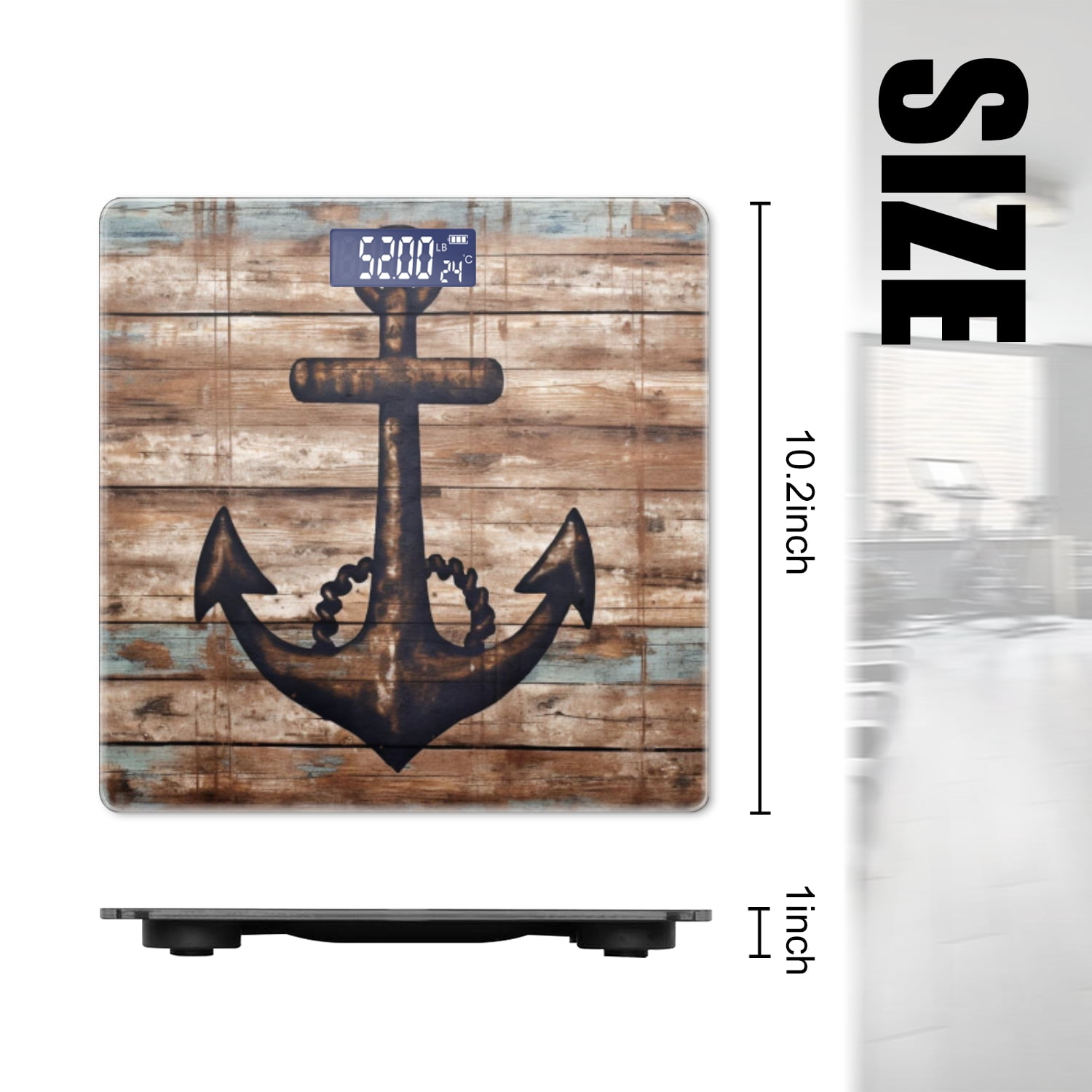 High Precision Body Weight Scale Smart Bathroom Scales with Large LCD Display(400lbs),Decorative for Bedroom-Nautical Anchor On Wooden Wall