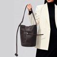 thumbnail image 2 of Genuine Leather Bucket Bag, Women's Grainy Drawstring Shoulder Crossbody Handbag Purse, 2 of 9