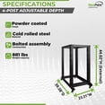 thumbnail image 4 of NavePoint 22U 4 Post Server Rack – Open Frame Rack for 19 Inch Equipment, Adjustable Depth 4-Post Network Rack with Casters Wheels, 22U Server Rack 881lbs Capacity, Black, 4 of 4
