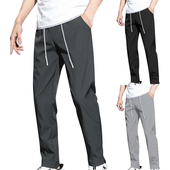 Blekii Men's Ice Silk Pants, Summer Thin Quick-Dry Trousers with Elastic Waist, Breathable Stretch Sports Pants, Loose Straight Leg Comfort, Moisture Wicking Fabric for Hot Weather,