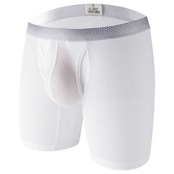 Men's Enhancing Mesh Trunks Smooth Boxer Briefs Underwear with Separate Pouch,Color:White,Size:L