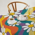 thumbnail image 2 of Groovy Flowers Tablecloth, 60s 70s Retro Floral Cute Hippie White Chrysanthemum Flower Print Table Cloth Cover for Party Picnic Tabletop Dining Room Indoor and Outdoor Dining 60x102inch, 2 of 6