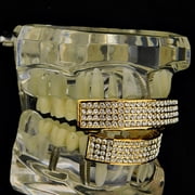 14K Gold Plated Grillz Set 4 Four Row Bling Top And Bottom Teeth Hip Hop Grills