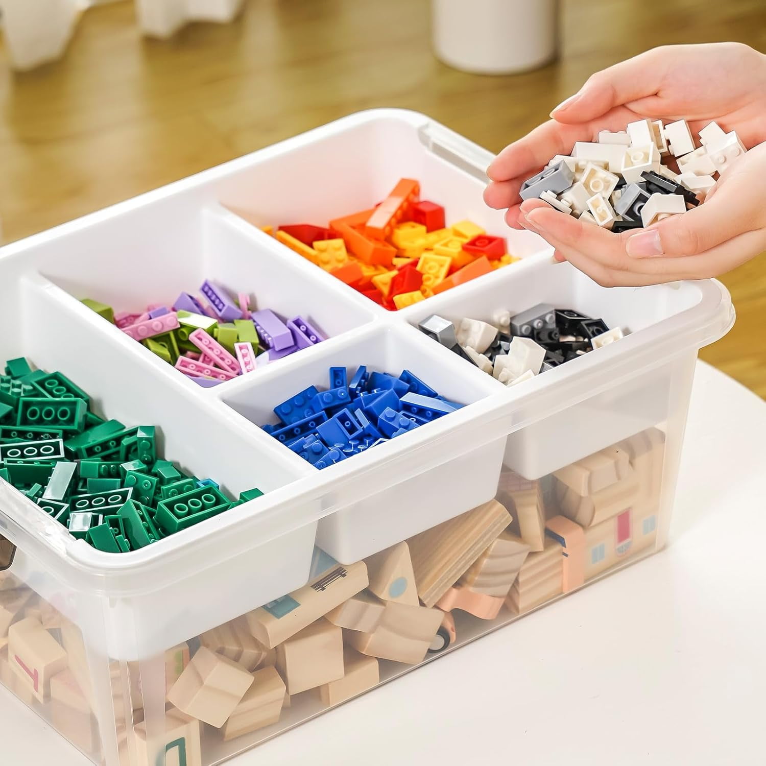 Plastic Storage Box with Removable Tray,  Organizers for Beads Tools Sewing Playdoh, White 2Pack-17QT