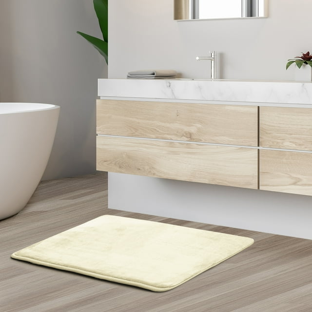 1 Small Clara Clark Bath Mat Bathroom Rug - Absorbent Memory Foam Bath Rugs - Non-Slip, Thick, Cozy Velvet Feel Microfiber Bathrug, Plush Shower, Toilet- Floor Bathmats Carpet - White - 17"x24"
