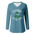 thumbnail image 4 of Wang6 Womens Long Sleeve St Patricks Day V Neck T-Shirt Plus Size Shamrock Letter Printed Tops Causal Loose Fit Saint Graphic Tees Shirts Blue XXL, 4 of 4