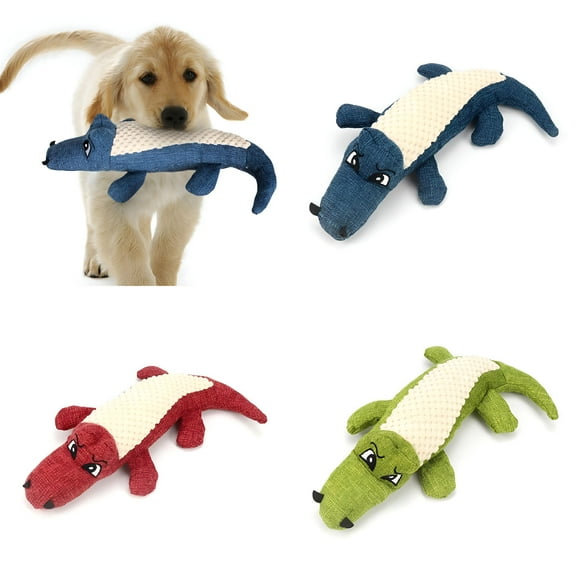 ACDANC No Stuffing Squeaky Dog Toy, No Stuffless Crinkle Dog Toy, Puppy Chew Toys, Sturdy Dog Toys, Red Cute Crocodilian