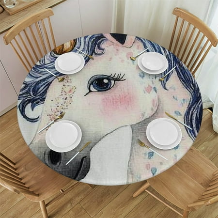 

SHERONV Unicorn Flowers Round Tablecloth Stain-Resistant 100% Polyester 42 -46