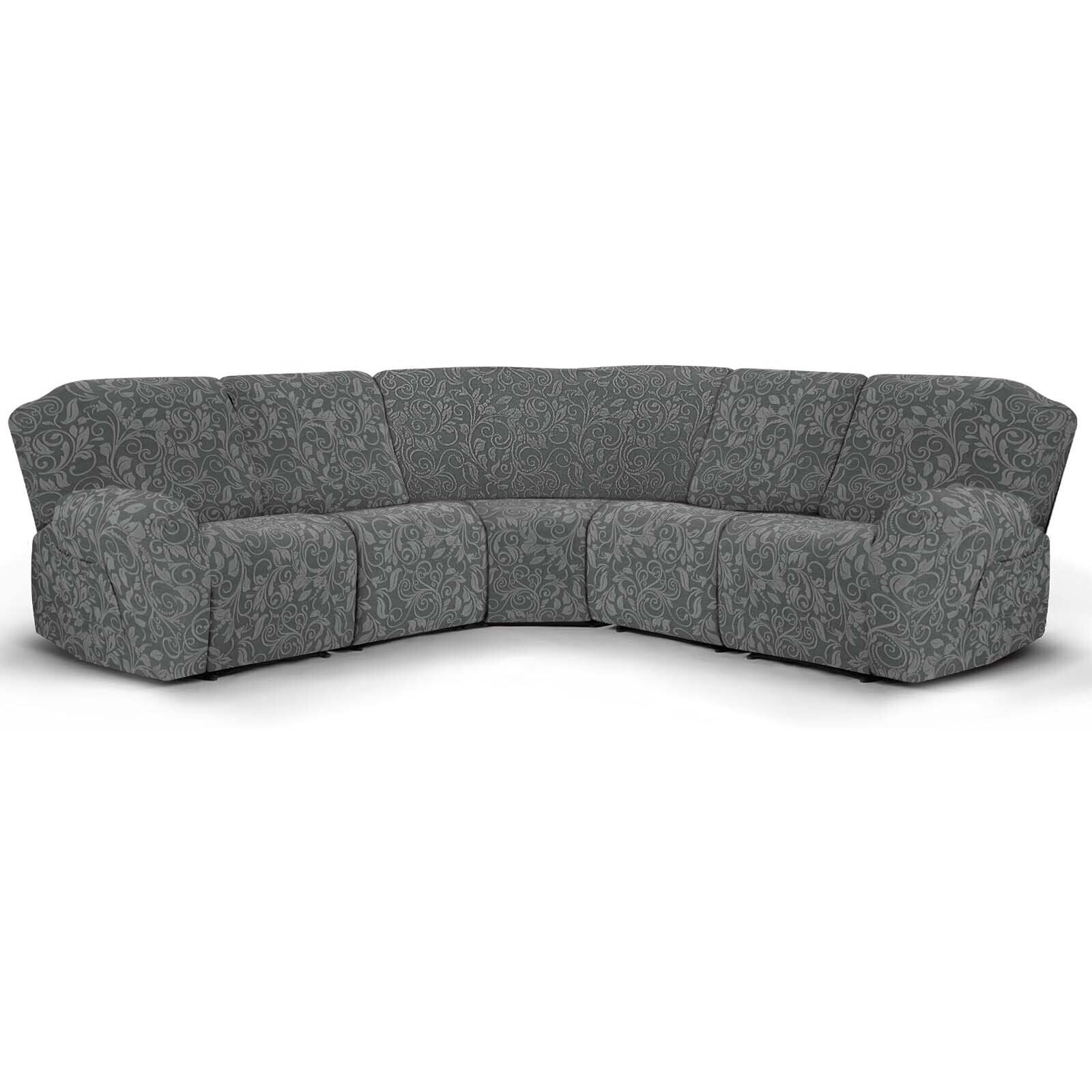 TOPCHANCES Stretch Recliner Sofa Slipcover for 5 Seat Recliner, 7-Piece Knitting Jacquard Sectional Couch Covers Furniture Protector (Dark Grey)
