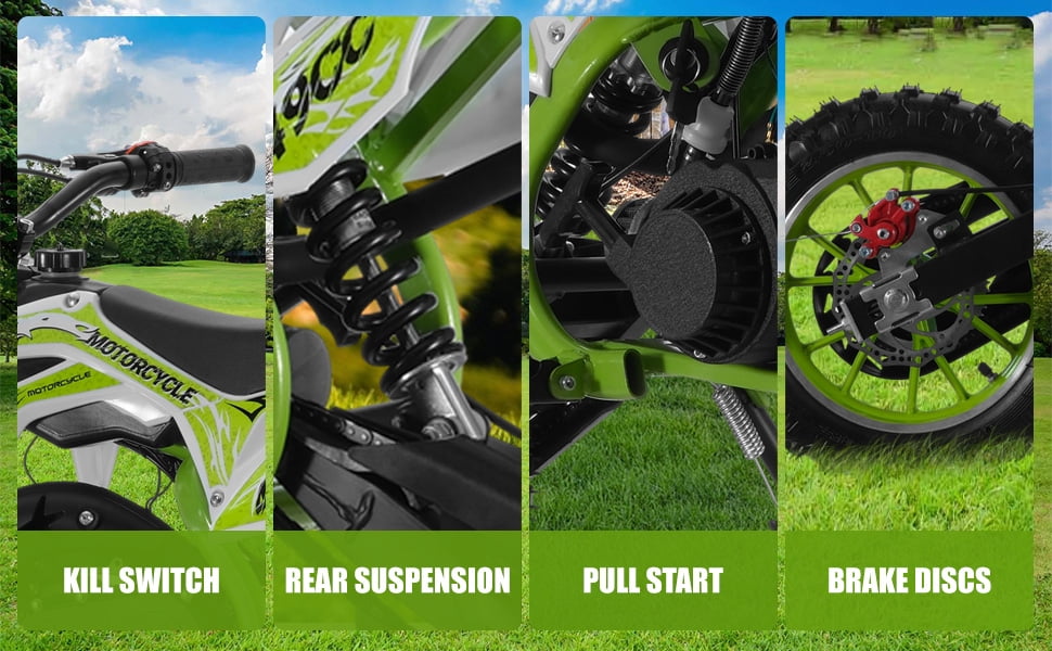 Mohsoe 49CC Pro Gas Mini Motocross Bike, 10" Off-Road Tires & Upgraded Braking, 11" Ground Clearance, Advanced Riding, Green