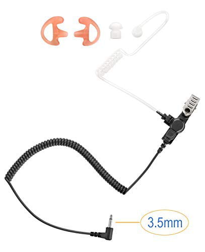 3.5mm Listen Only Earpiece with Coiled Acoustic Tube for Radio Speaker Mic 
