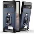 thumbnail image 1 of Compatible with Google Pixel 6 2021 Case with Camera Cover & Kickstand, Slide Lens Cover+Rotate Ring Stand+Card Holder, Impact-Resistant, Full Protect for Google Pixel 6 blue, 1 of 6