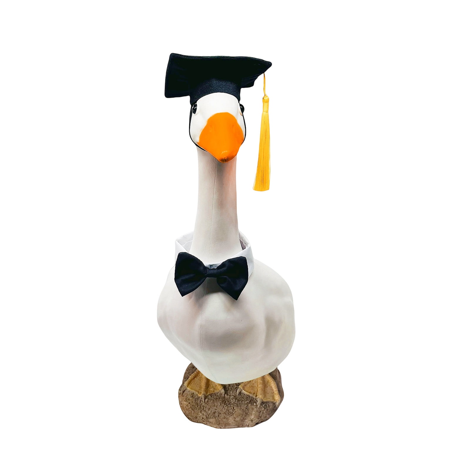 3Pcs Graduation Decoration, Fufafayo Graduation Season Bachelor's Hat Big White Goose Yard Decoration, Cap And Bow Tie Ornament for Lawn, Porch Or Garden Festive Display, Black Fabric Sculpture